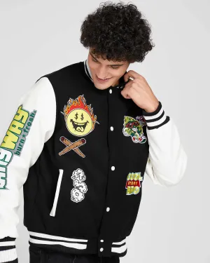 Vintage Baseball Jacket with Patches-Mexico Local Delivery
