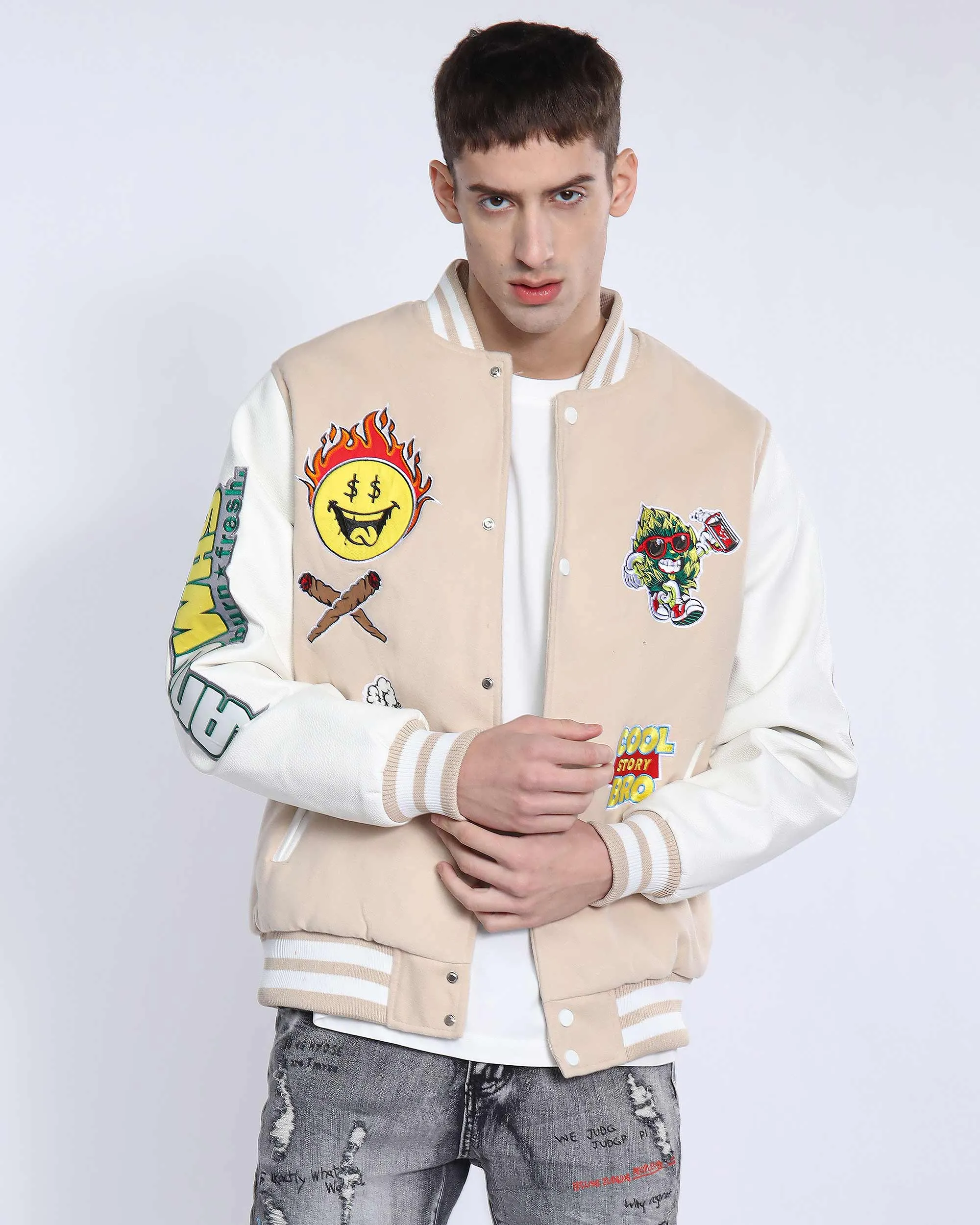 Vintage Baseball Jacket with Patches-Mexico Local Delivery