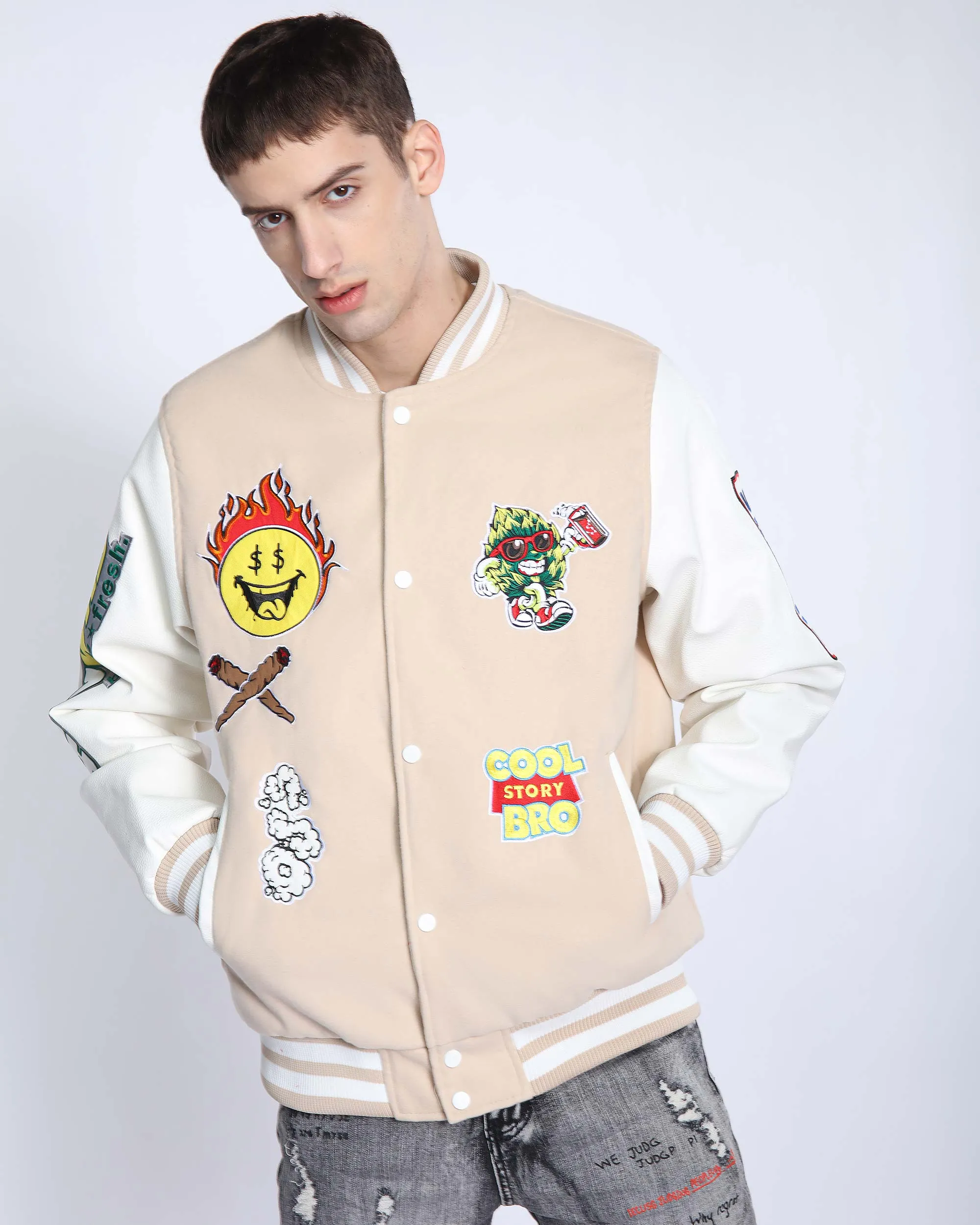 Vintage Baseball Jacket with Patches-Mexico Local Delivery