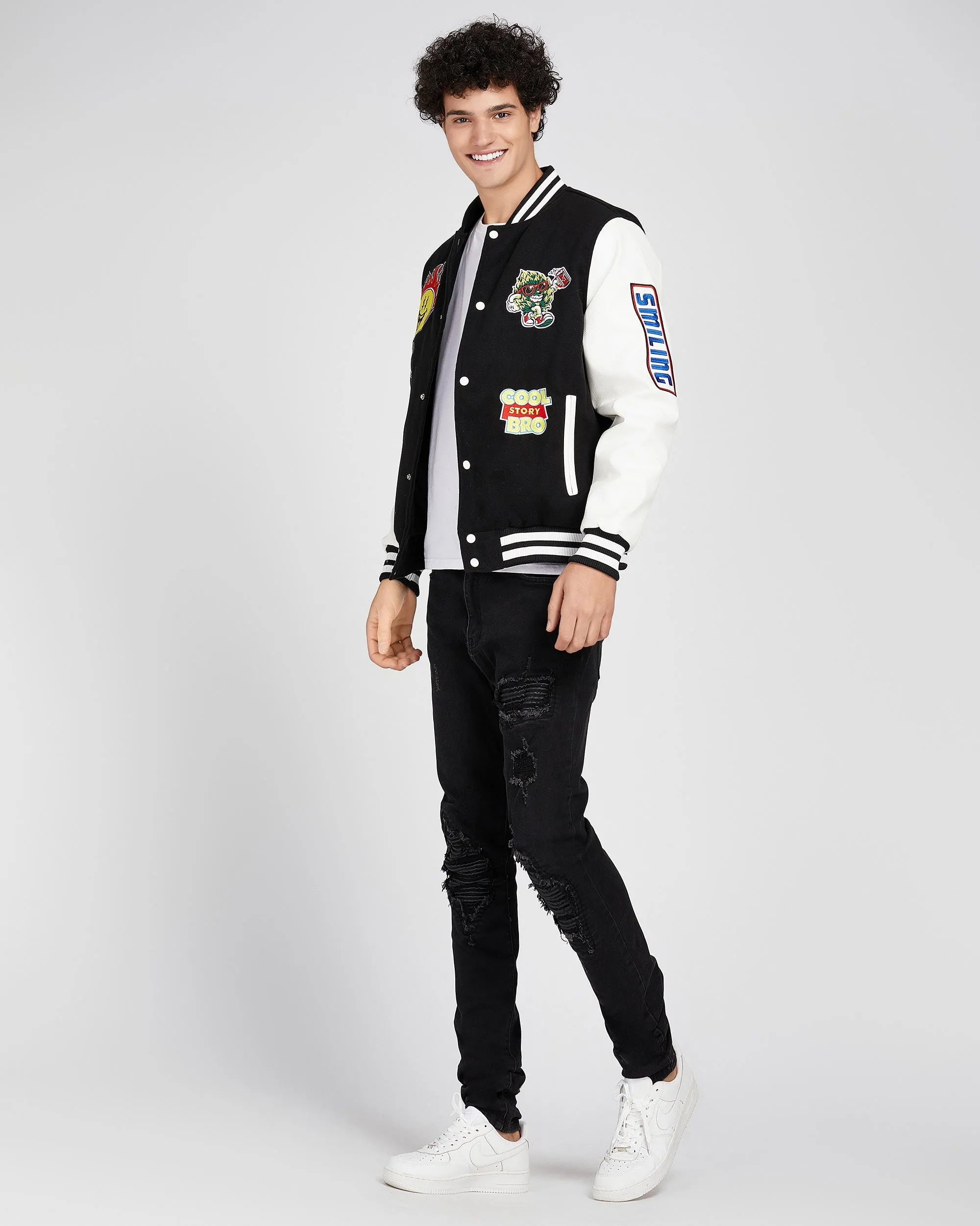 Vintage Baseball Jacket with Patches-Mexico Local Delivery