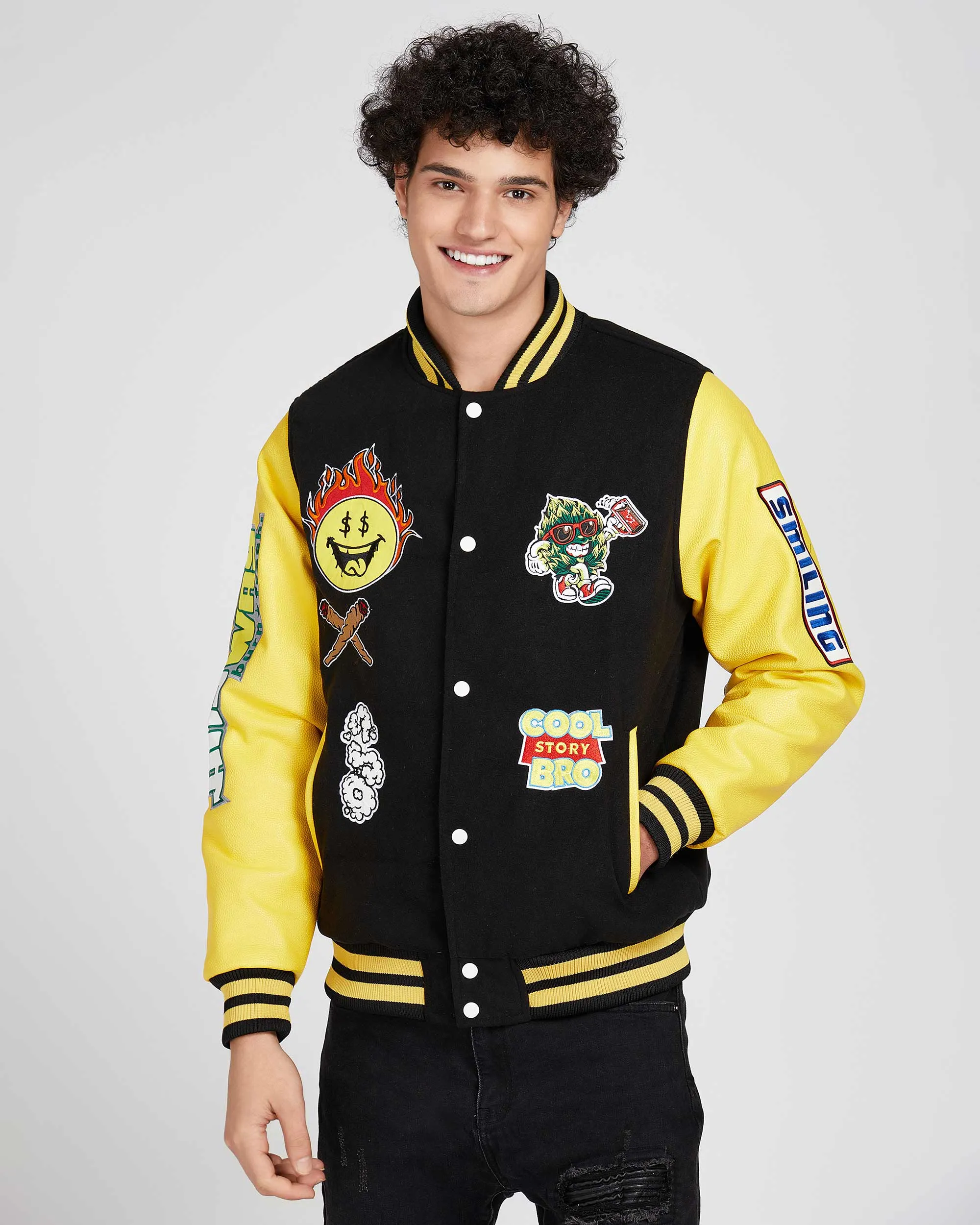Vintage Baseball Jacket with Patches-Mexico Local Delivery
