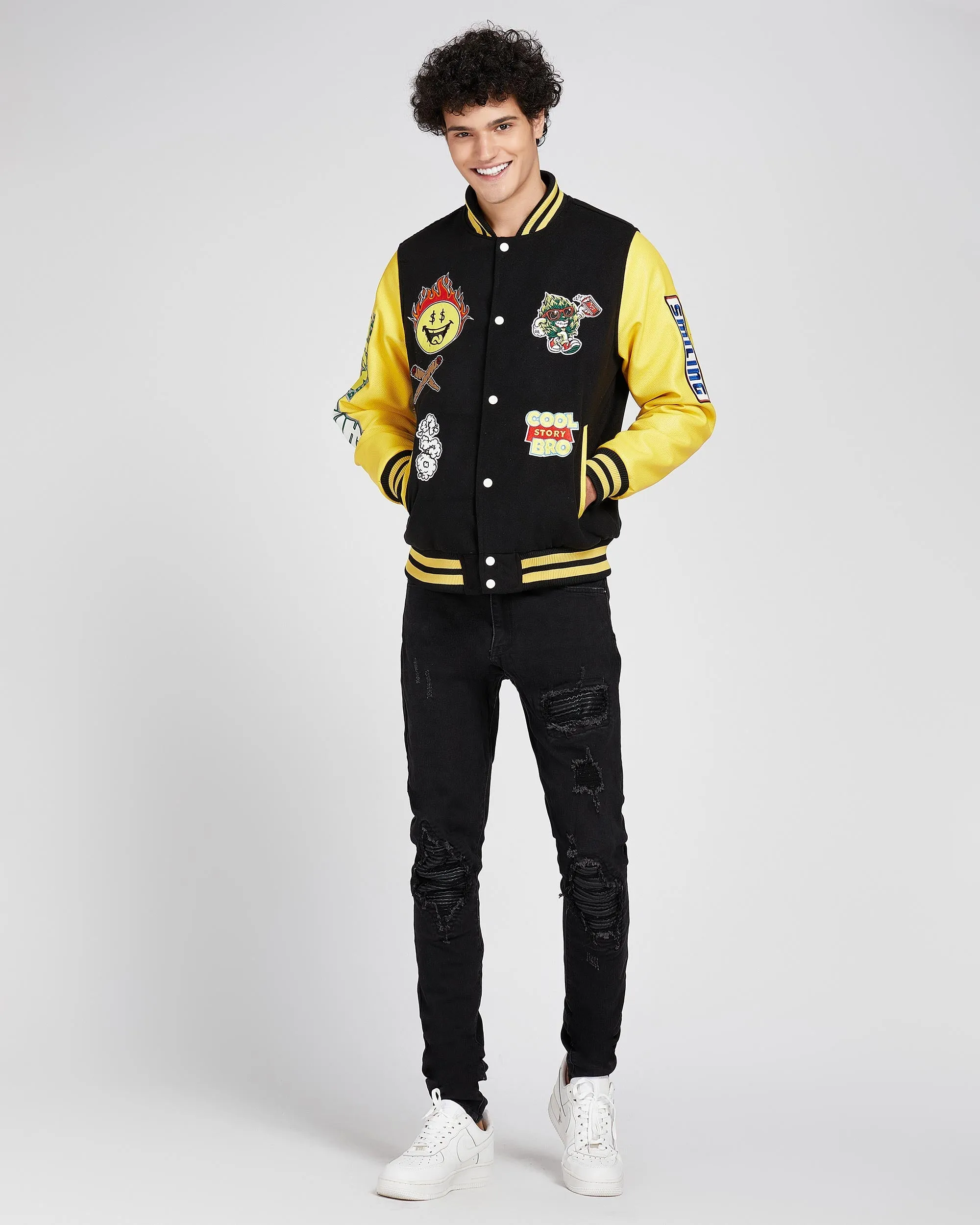 Vintage Baseball Jacket with Patches-Mexico Local Delivery