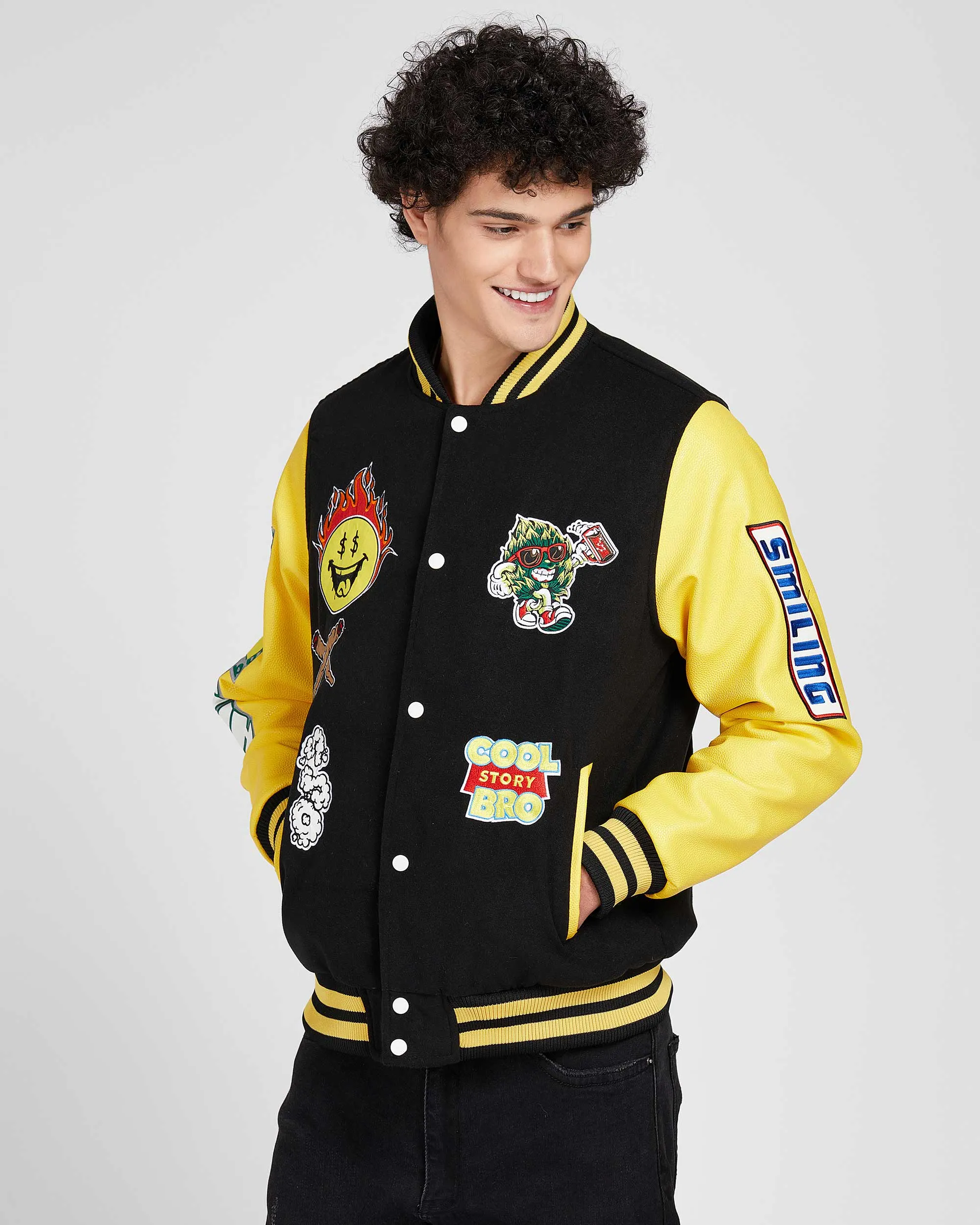 Vintage Baseball Jacket with Patches-Mexico Local Delivery