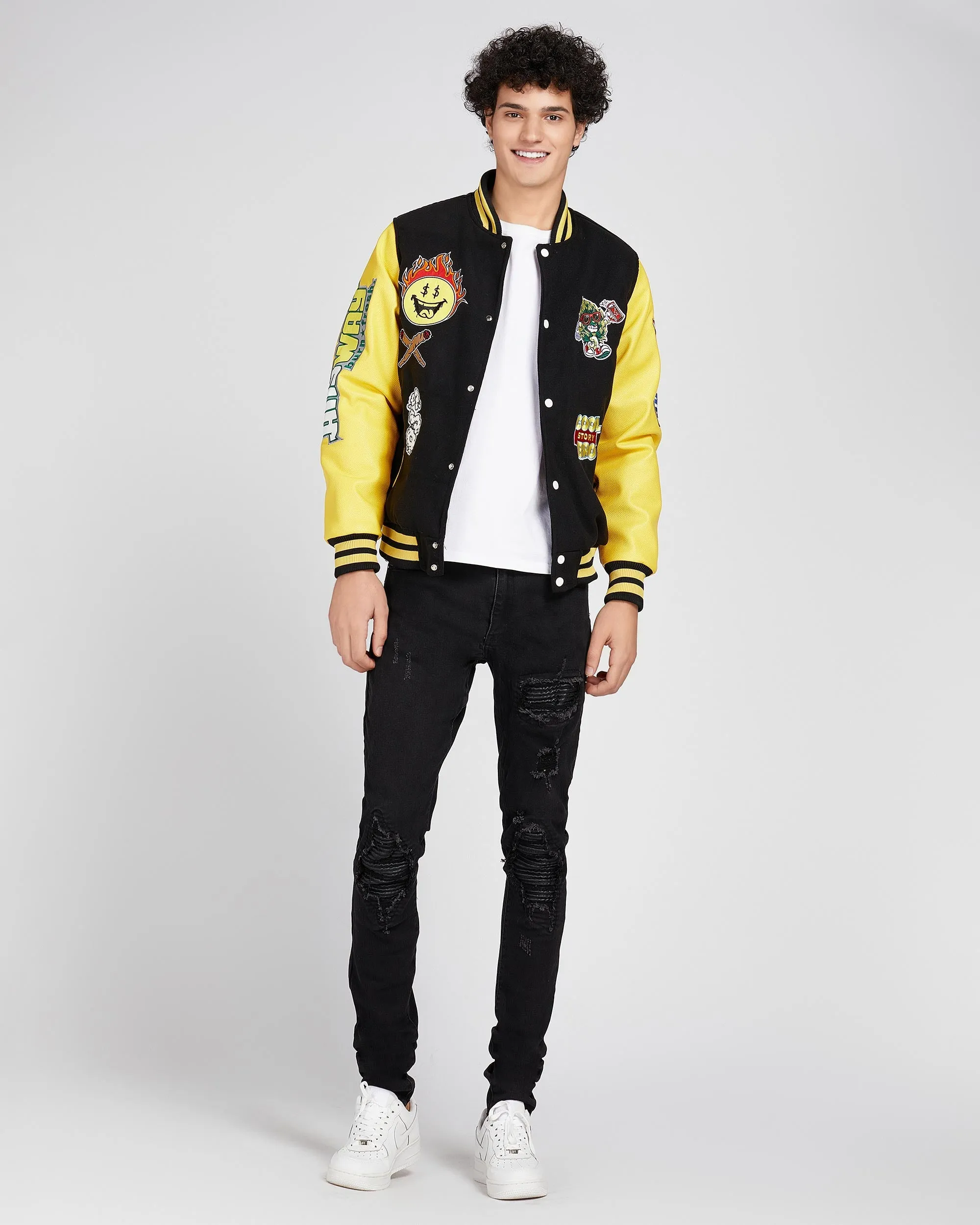 Vintage Baseball Jacket with Patches-Mexico Local Delivery