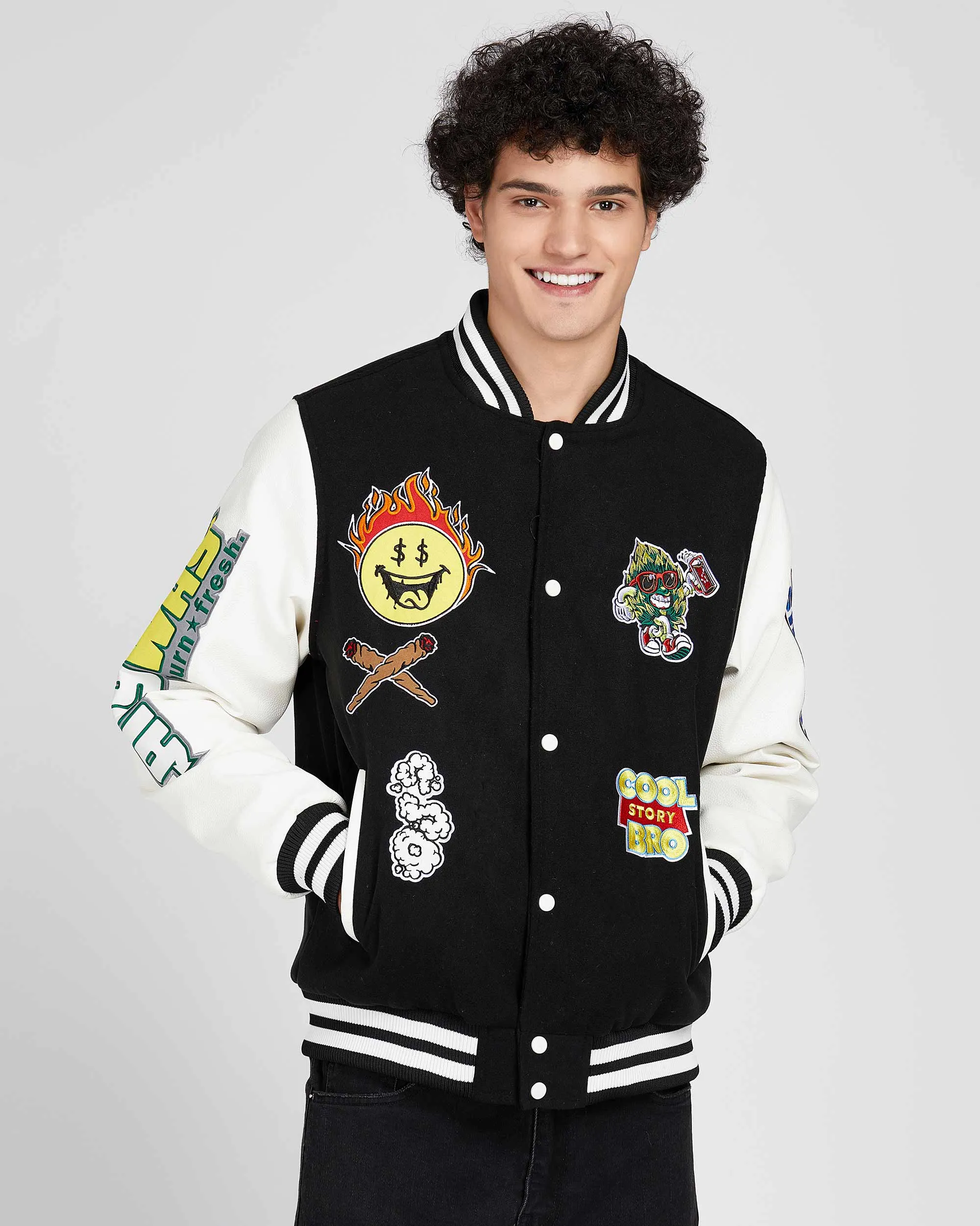 Vintage Baseball Jacket with Patches-Mexico Local Delivery
