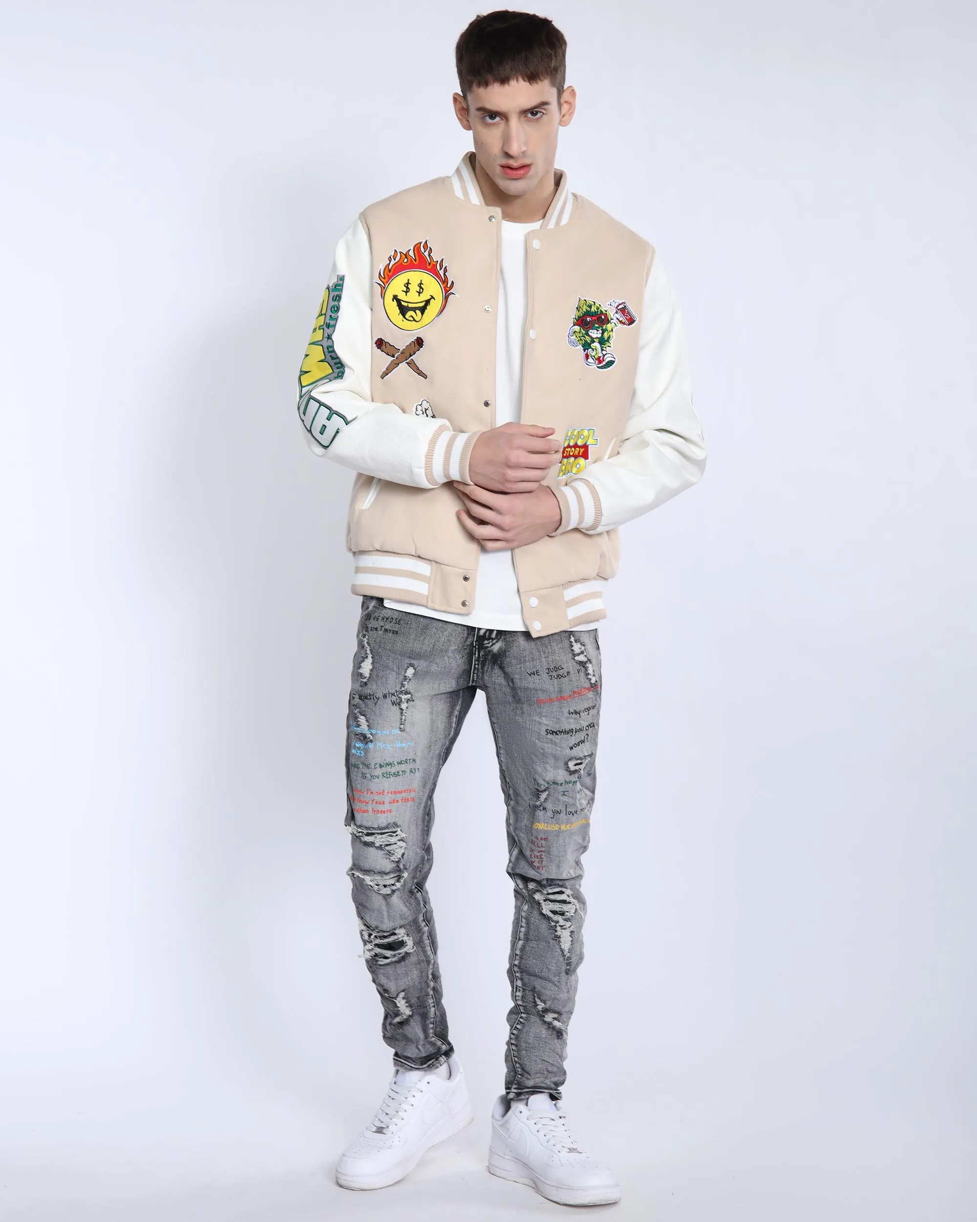 Vintage Baseball Jacket with Patches-Mexico Local Delivery