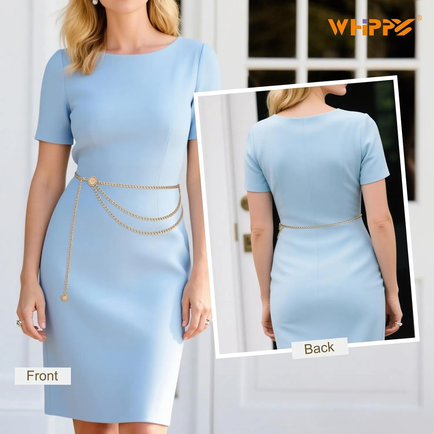 WHIPPY Waist Chain Belt Women Ladies Adjustable Body Waist Link Belts for Jeans Dresses