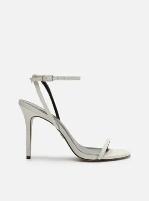 White Leather Sandal High Heel Thin Minimal