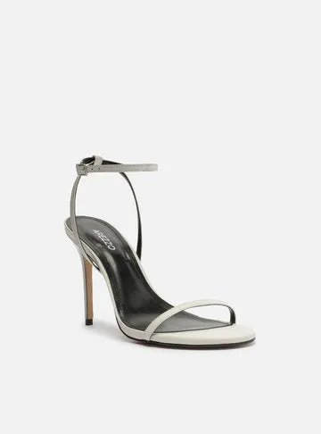 White Leather Sandal High Heel Thin Minimal