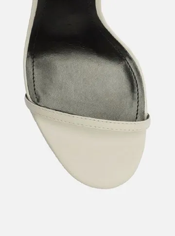 White Leather Sandal High Heel Thin Minimal