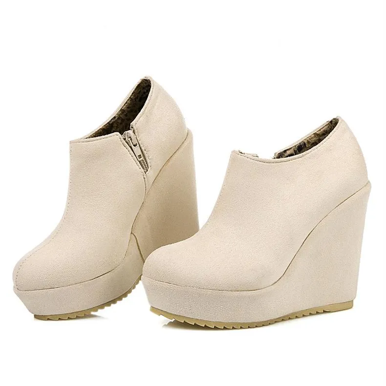 Women high heel wedge side zipper fashion ankle boots