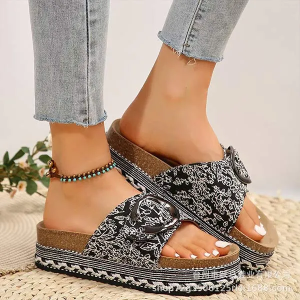Women's Platform Metal Buckle Thong Sandals 17945422C