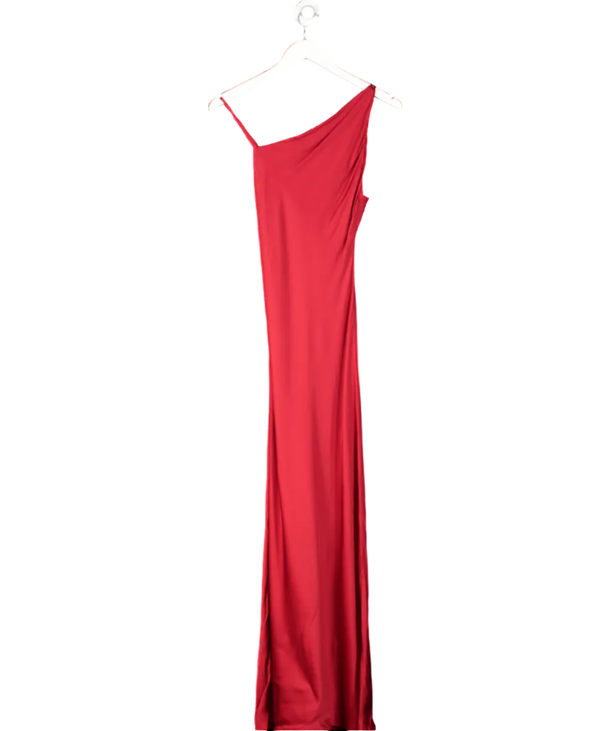 ZARA Red Asymmetric Neckline Satin Maxi Dress UK XS