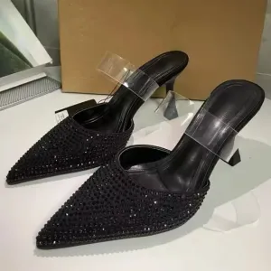 ZARA TRANSPARENT STRAP STONE HEEL - BLACK