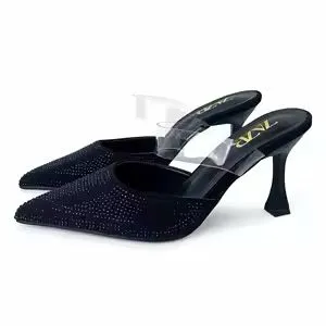 ZARA TRANSPARENT STRAP STONE HEEL - BLACK
