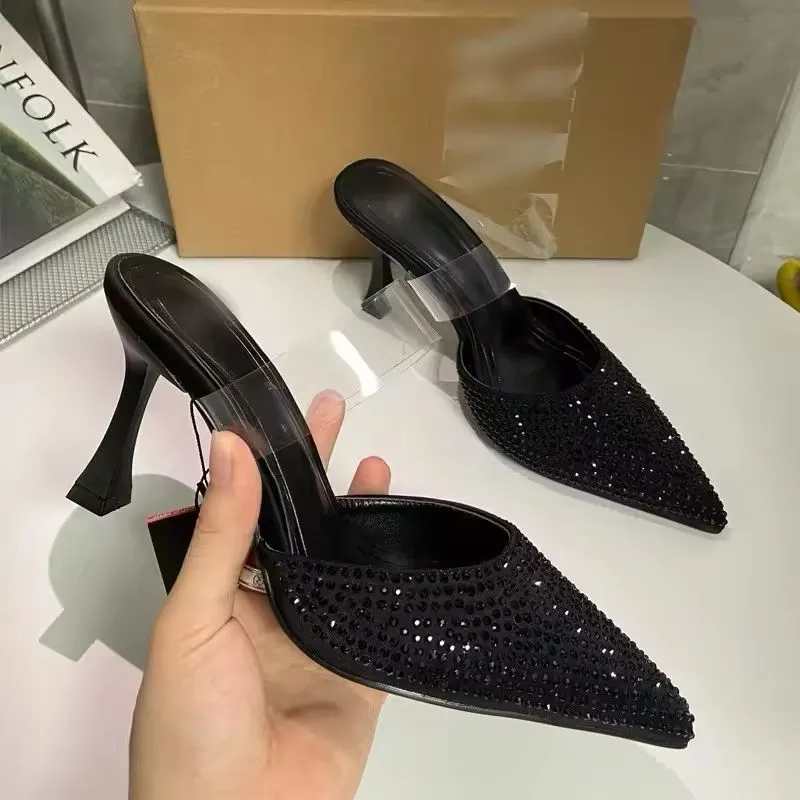 ZARA TRANSPARENT STRAP STONE HEEL - BLACK